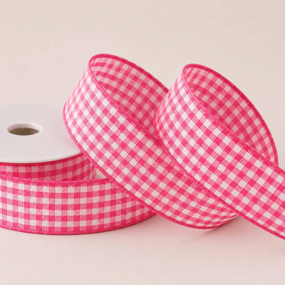 25mm Gingham Ribbon x 25 Metre Rolls!Pink