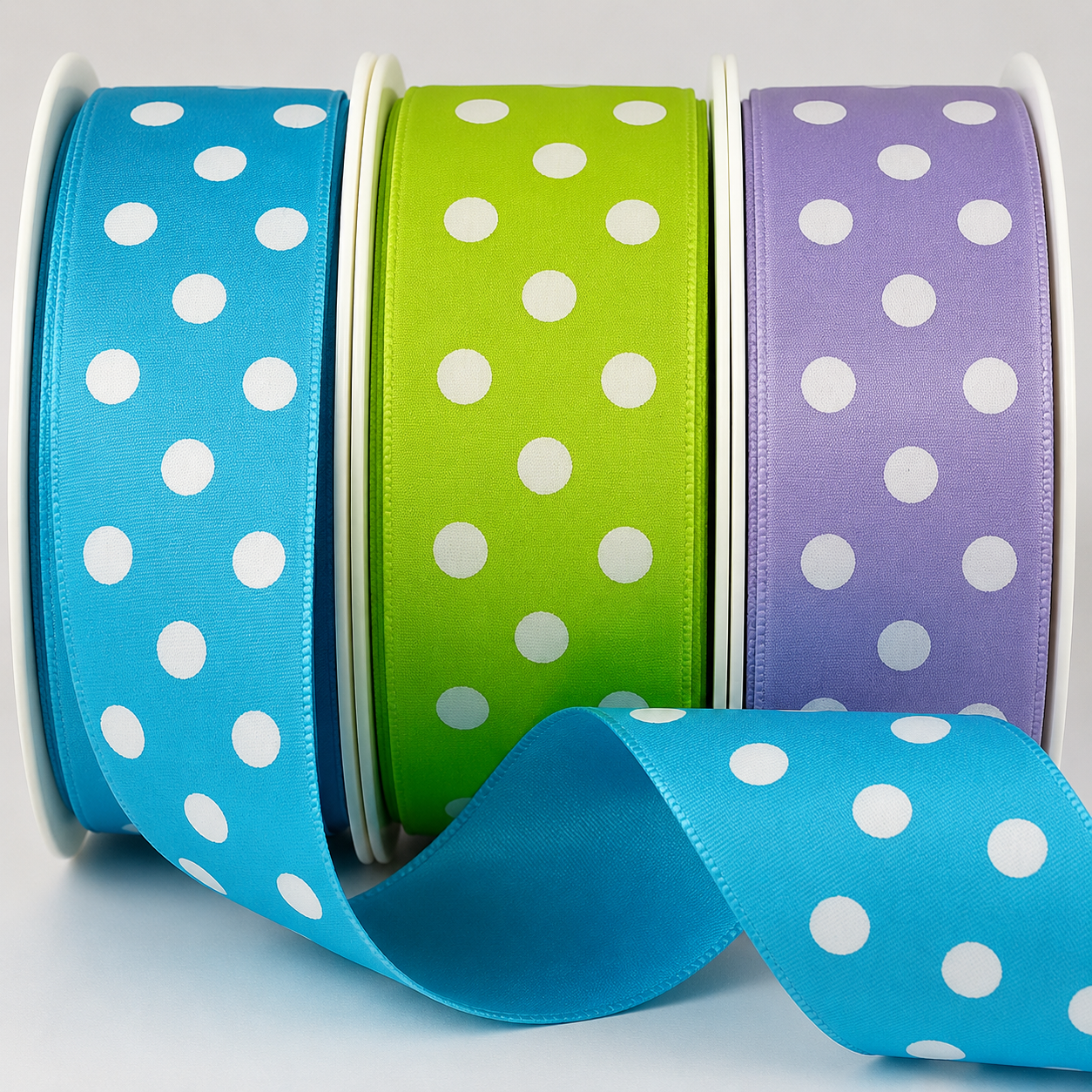 38mm Large White Polka Dot Ribbon (20 Metre Rolls)