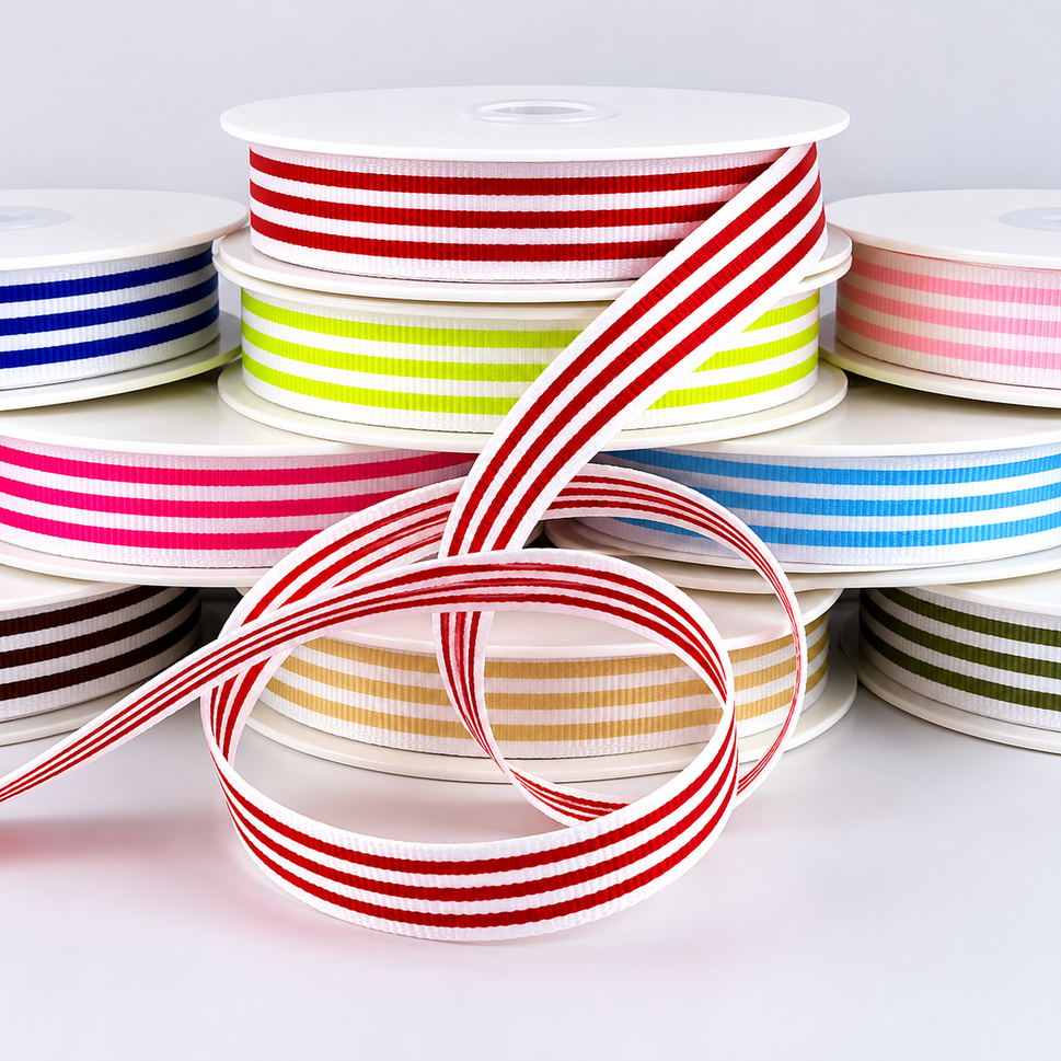 15mm Modern Candy Stripes Ribbon x 20 Metre Rolls!