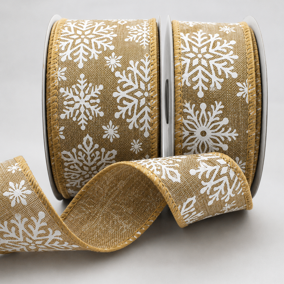 63mm Wired Natural Chilly White Snowflake Ribbon x 10 Metres!