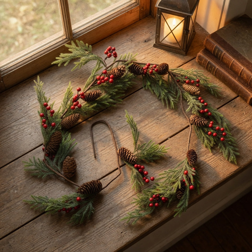 Christmas Pine Cones & Red Berries Garland