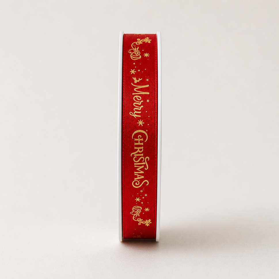 15mm Merry Christmas Satin Ribbon x 20 Metre Rolls!Red