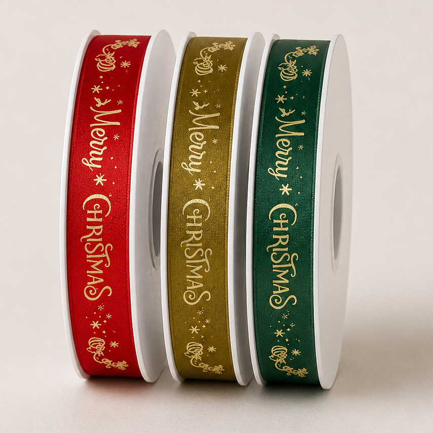 15mm Merry Christmas Satin Ribbon x 20 Metre Rolls!