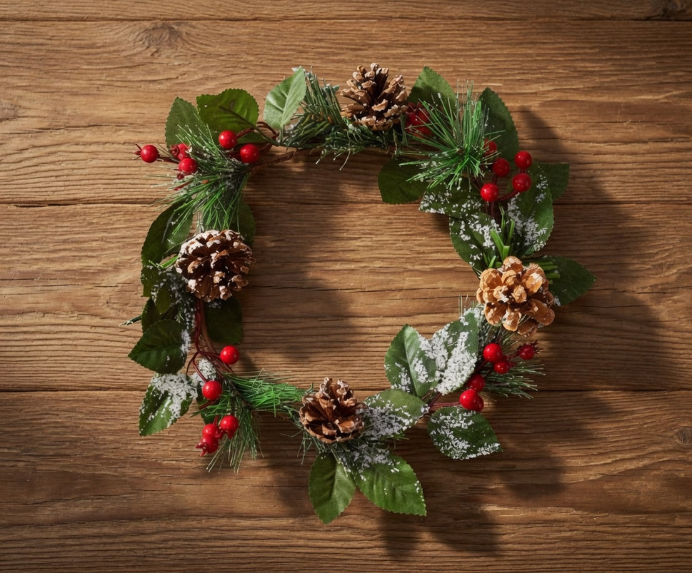 Snowy Christmas Wreath & Red Berries