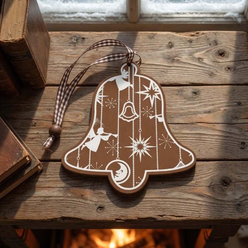 Wooden Gingham Christmas Tree Bell Decoration!