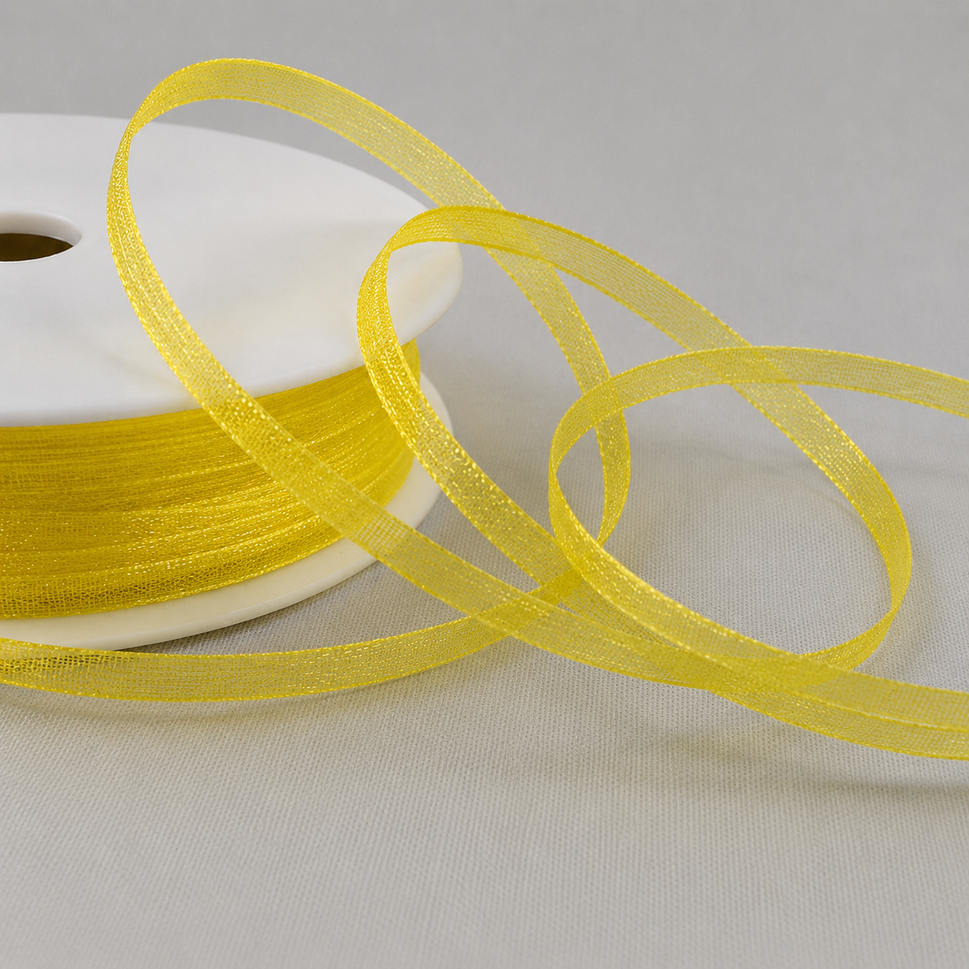 3mm,  9mm, 15mm, 25mm & 40mm Sheer Organza Ribbon3mm / Yellow / 50 Metres