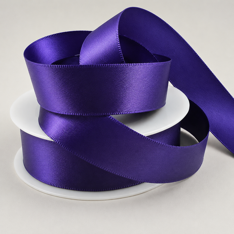 Double-Sided Satin Ribbon, 3-50mm Widths3mm / Cadbury Purple / 50 Metres