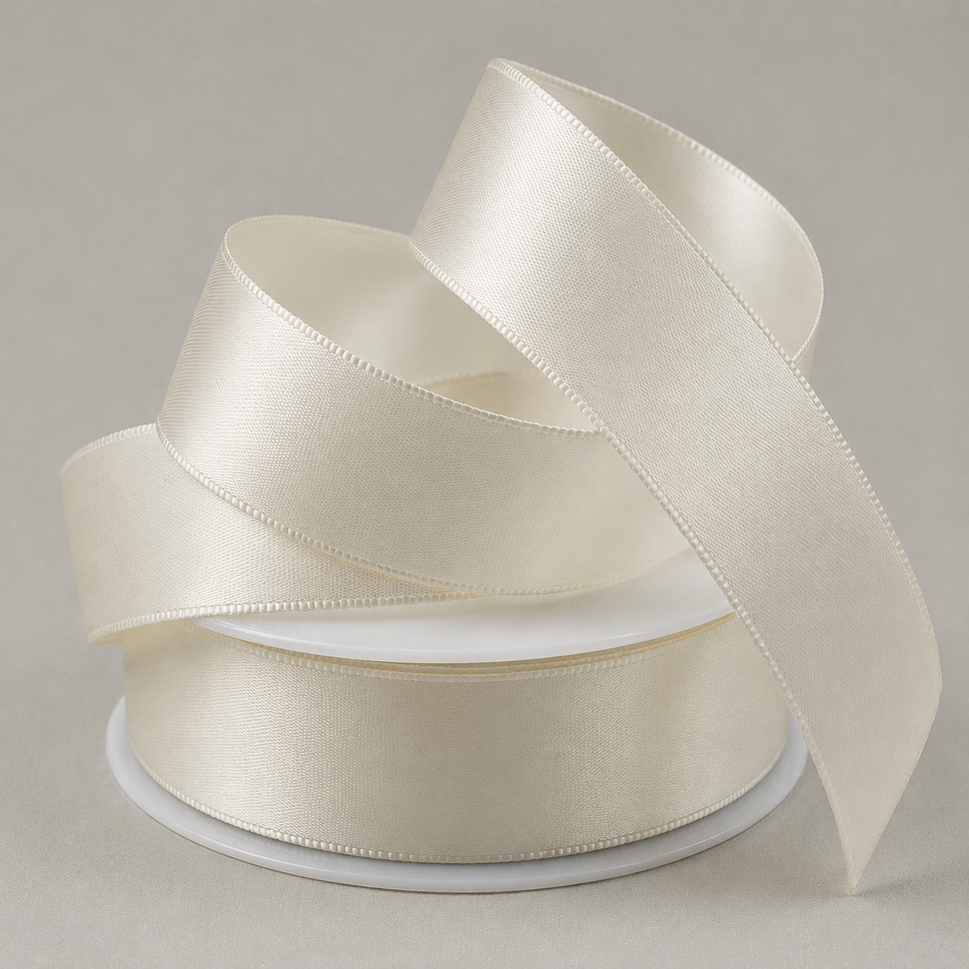 Double-Sided Satin Ribbon, 3-50mm Widths3mm / Eggshell / 50 Metres