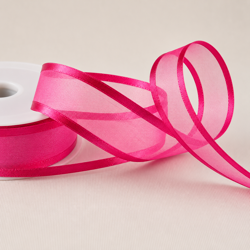 10mm, 15mm, 25mm, 40mm & 70mm Satin Sheer Ribbon x 25 Metre Rolls!10mm / Fuschia