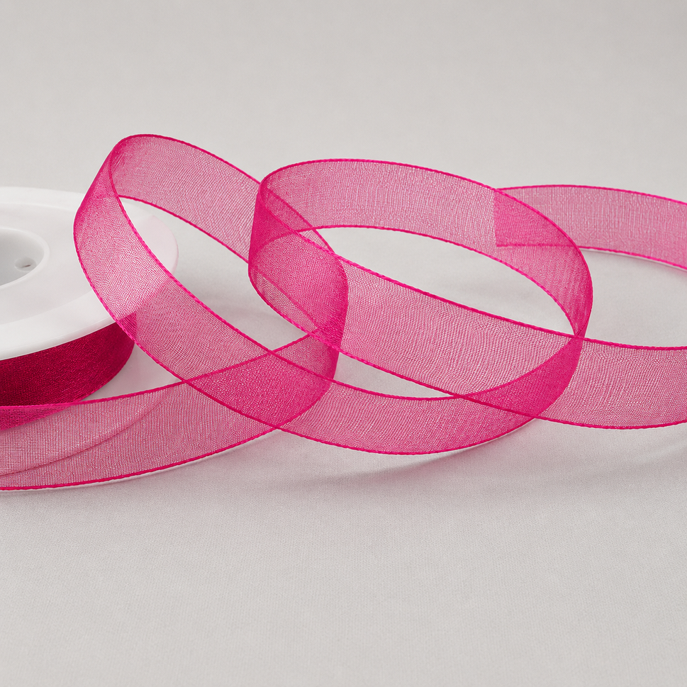 3mm,  9mm, 15mm, 25mm & 40mm Sheer Organza Ribbon3mm / Fuschia / 50 Metres