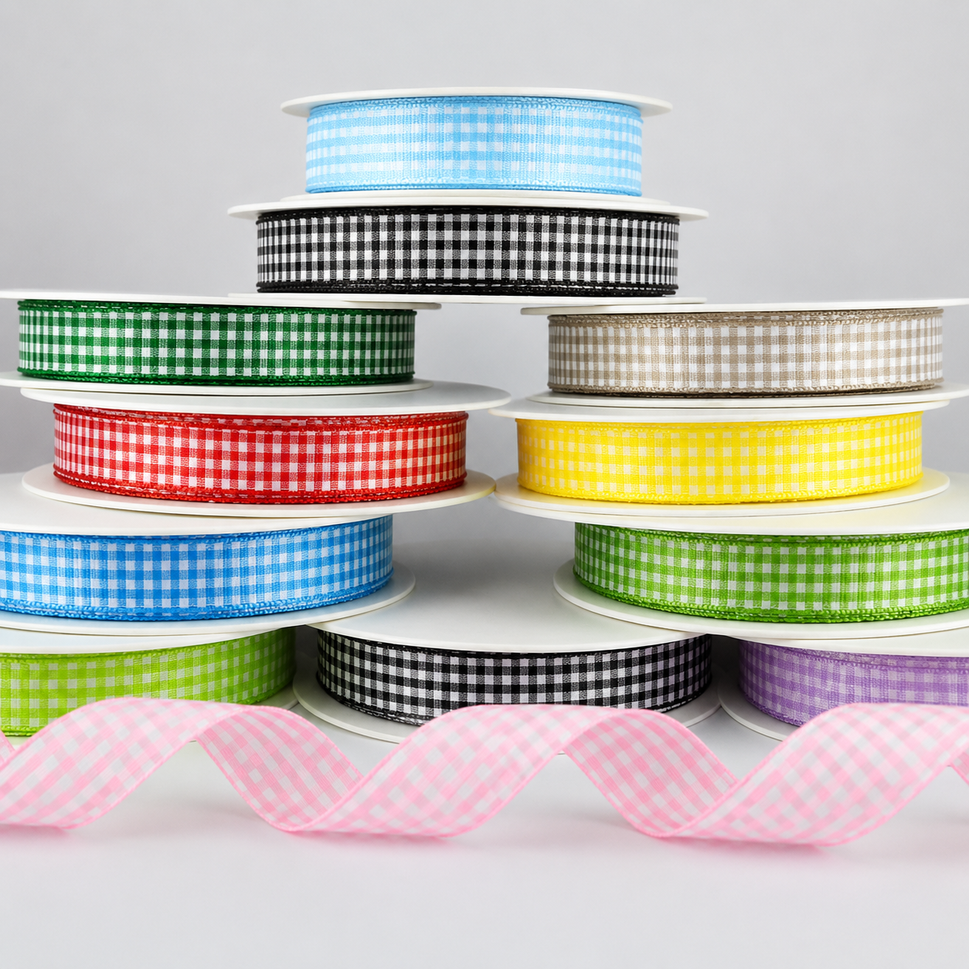 25mm Gingham Ribbon x 25 Metre Rolls!
