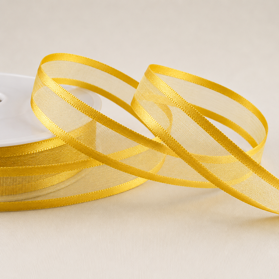 10mm, 15mm, 25mm, 40mm & 70mm Satin Sheer Ribbon x 25 Metre Rolls!10mm / Gold