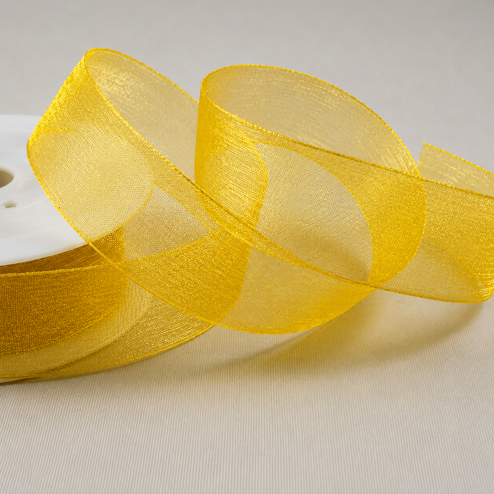 3mm,  9mm, 15mm, 25mm & 40mm Sheer Organza Ribbon3mm / Gold / 50 Metres