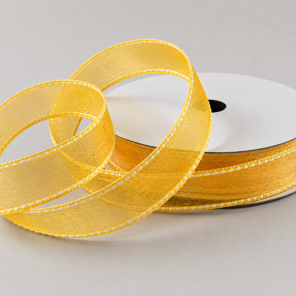 16mm Sheer & Saddle Stitch Ribbon x 20 Metres!Gold Yellow & White
