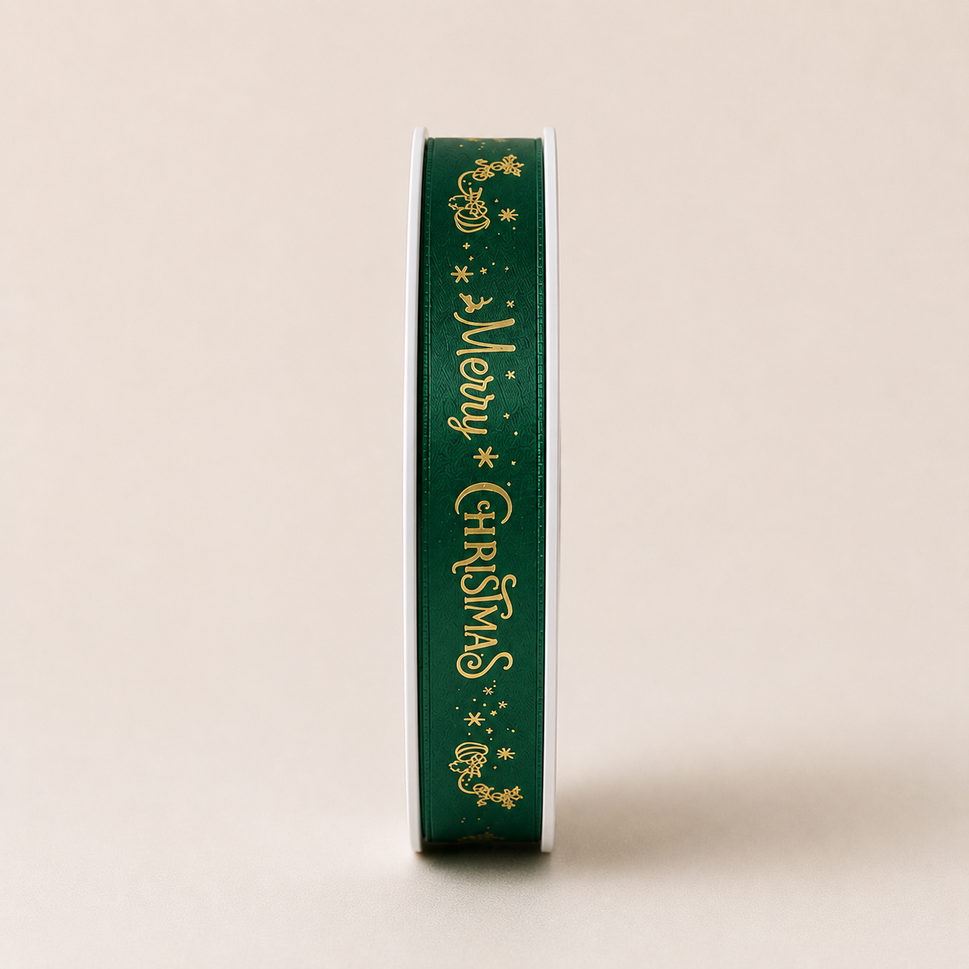 15mm Merry Christmas Satin Ribbon x 20 Metre Rolls!Green