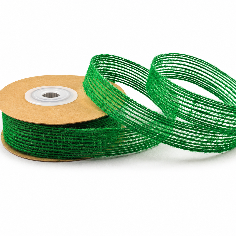 10mm, 15mm & 25mm Eco Jute Woven Ribbon x 10 Metres!10mm / Green