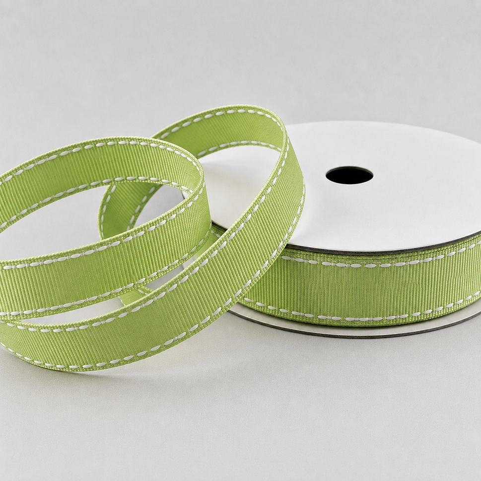 16mm White Saddle Stitch Grosgrain Ribbon x 20 Metres!Green & White