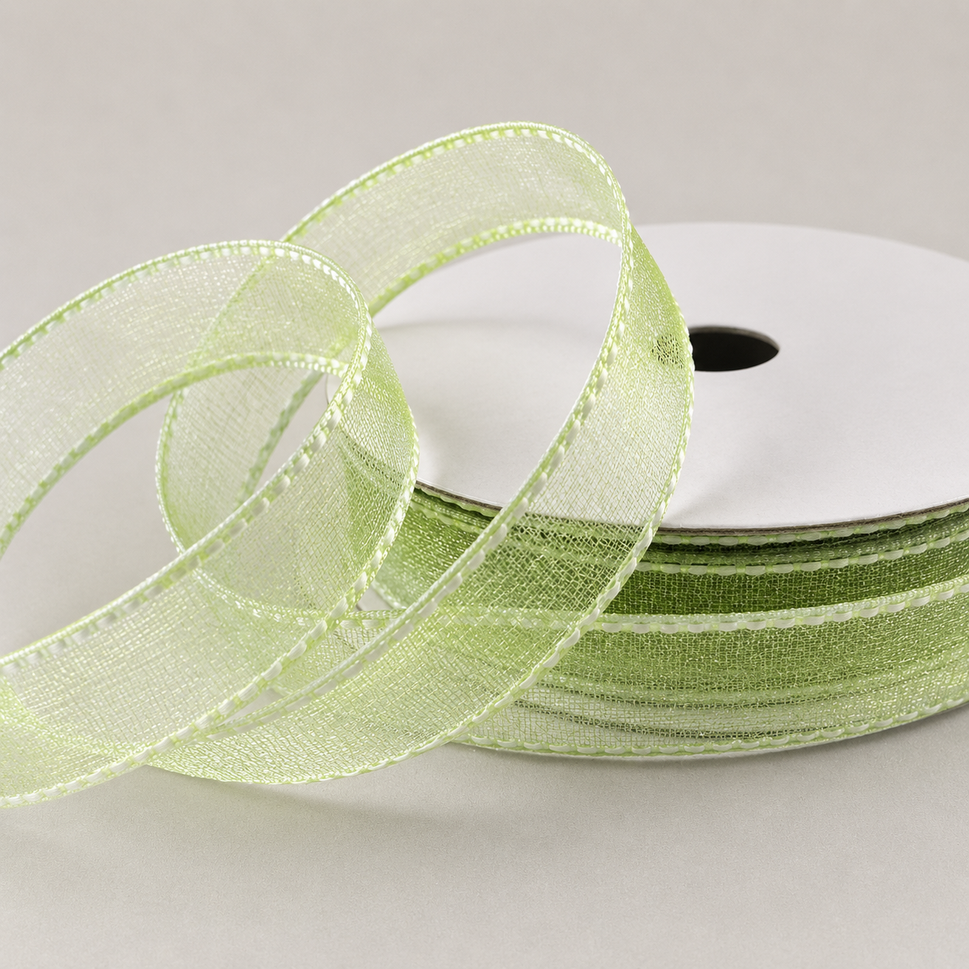 16mm Sheer & Saddle Stitch Ribbon x 20 Metres!Green & White