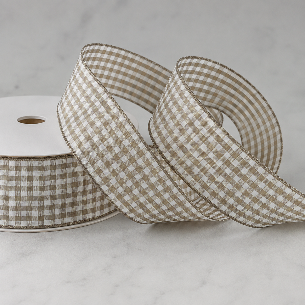 25mm Gingham Ribbon x 25 Metre Rolls!Grey