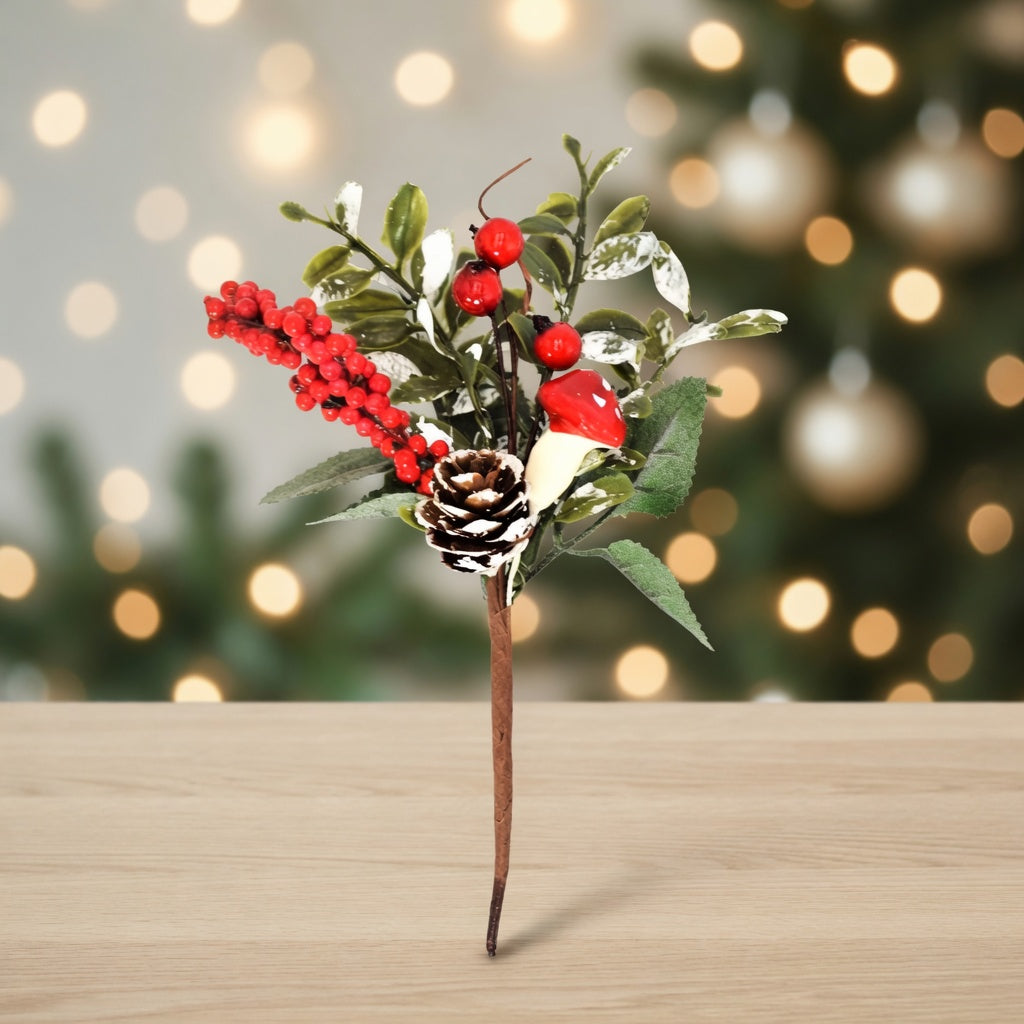 Pine Cones & Red Berries Deco Pick