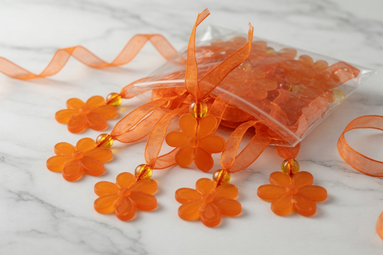 X352 - 40mm Orange Sunflower & Sheer Hanging Loop (12 Pieces)
