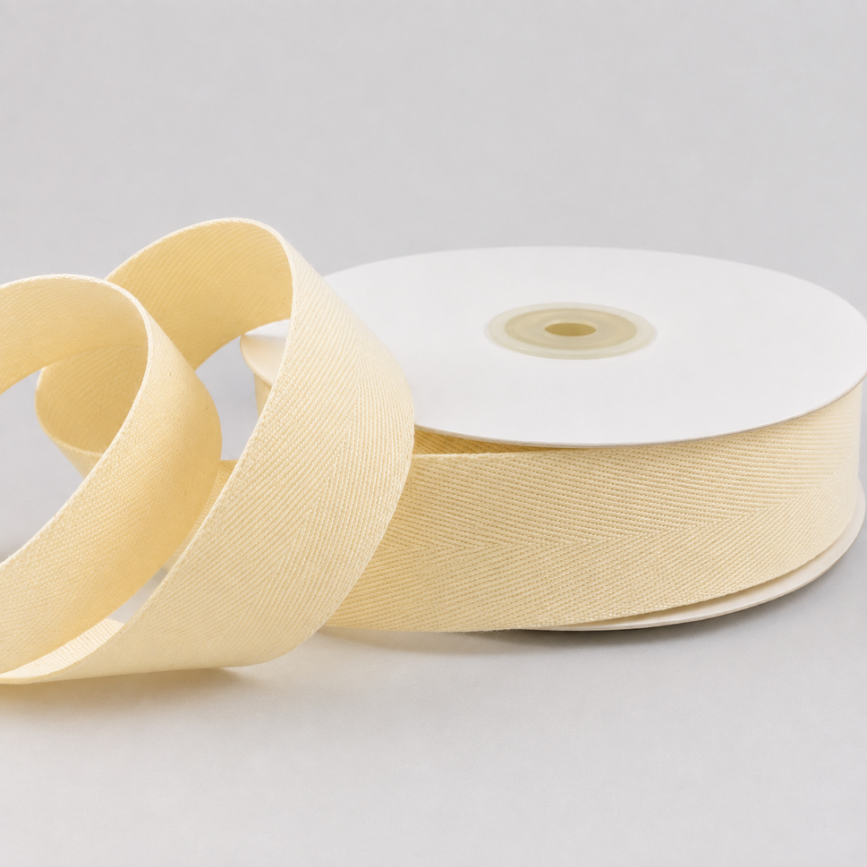 15mm, 25mm & 38mm Soft Herringbone Cotton Ribbon x 25 Metres!15mm / Ivory