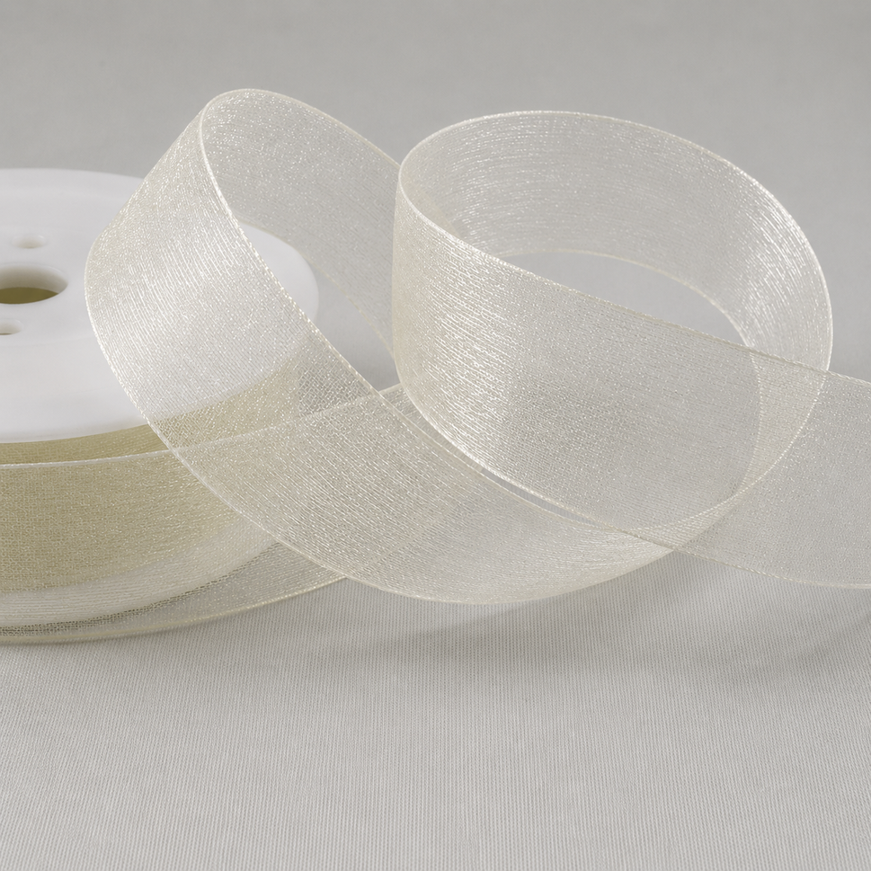 3mm,  9mm, 15mm, 25mm & 40mm Sheer Organza Ribbon3mm / Ivory / 50 Metres
