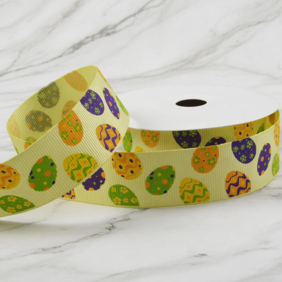 25mm Yellow Grosgrain Easter Egg Ribbon x 10 Metre Rolls!