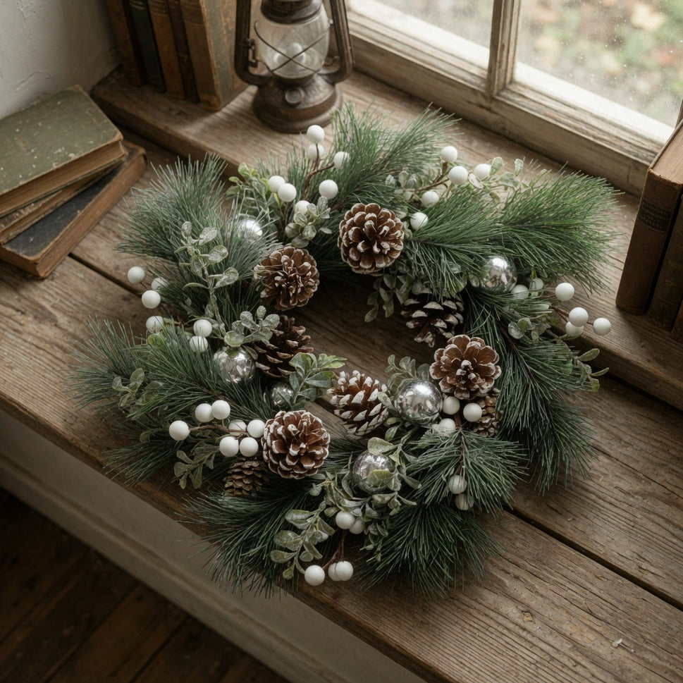 Large Wintery Pine Cone Hanging Wreath