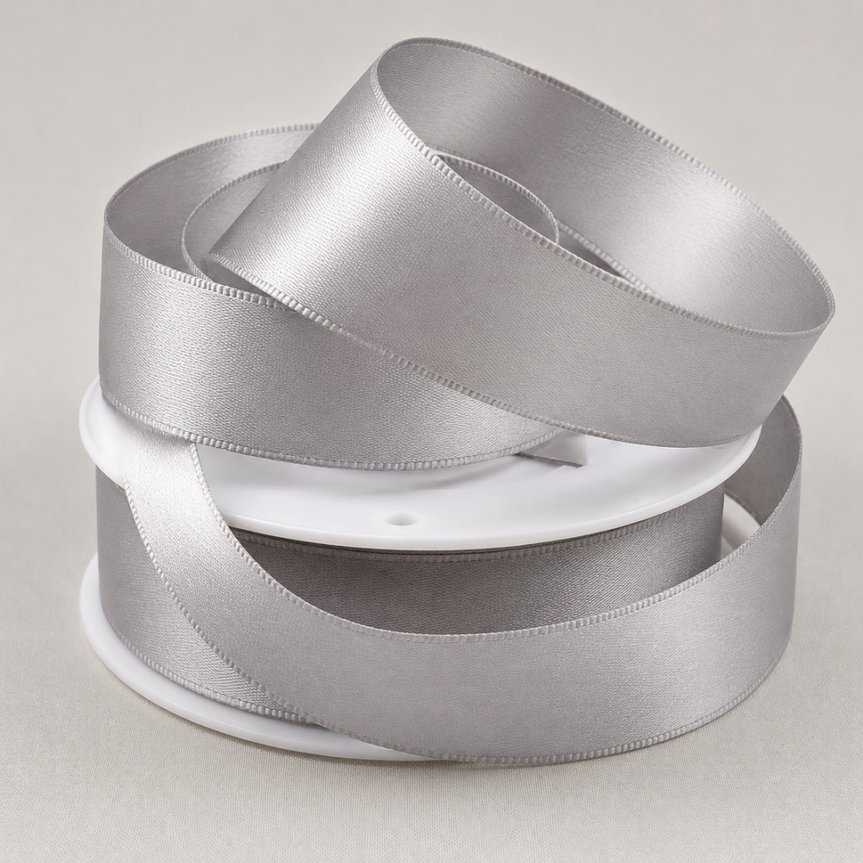 Double-Sided Satin Ribbon, 3-50mm Widths3mm / Light Silver / 50 Metres