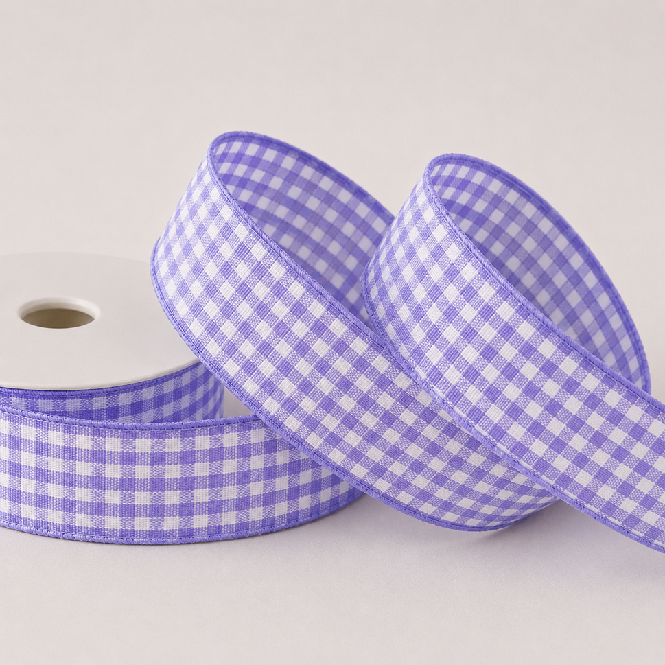 25mm Gingham Ribbon x 25 Metre Rolls!Lilac