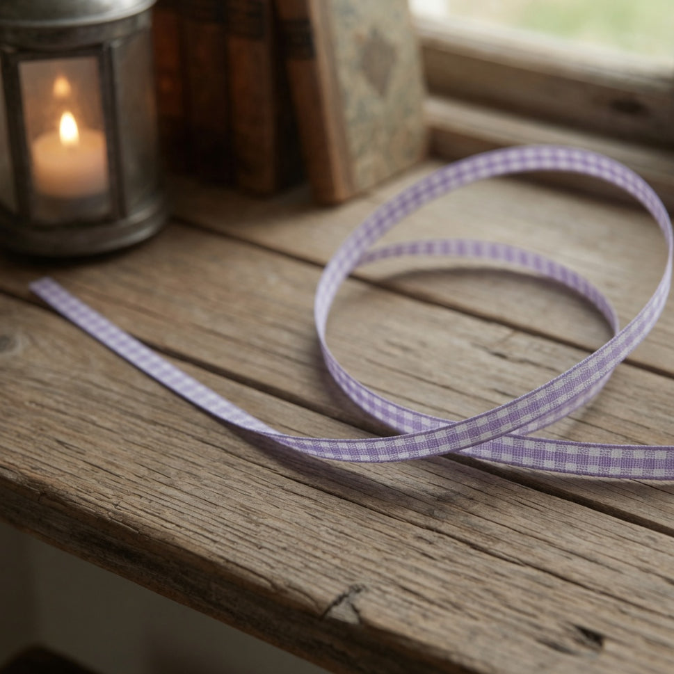 5mm Lilac Gingham Ribbon x 25 Metre Rolls!