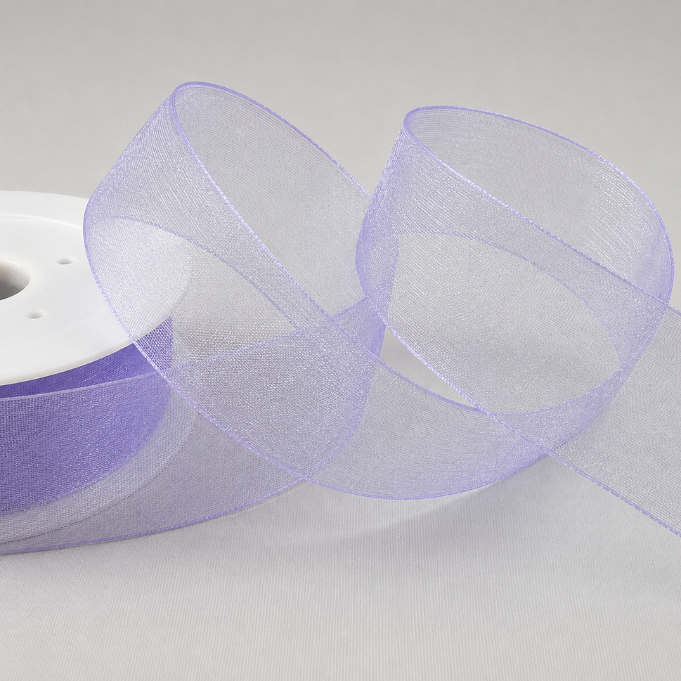 3mm,  9mm, 15mm, 25mm & 40mm Sheer Organza Ribbon3mm / Lilac / 50 Metres
