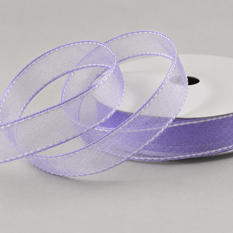 16mm Sheer & Saddle Stitch Ribbon x 20 Metres!Lilac & White