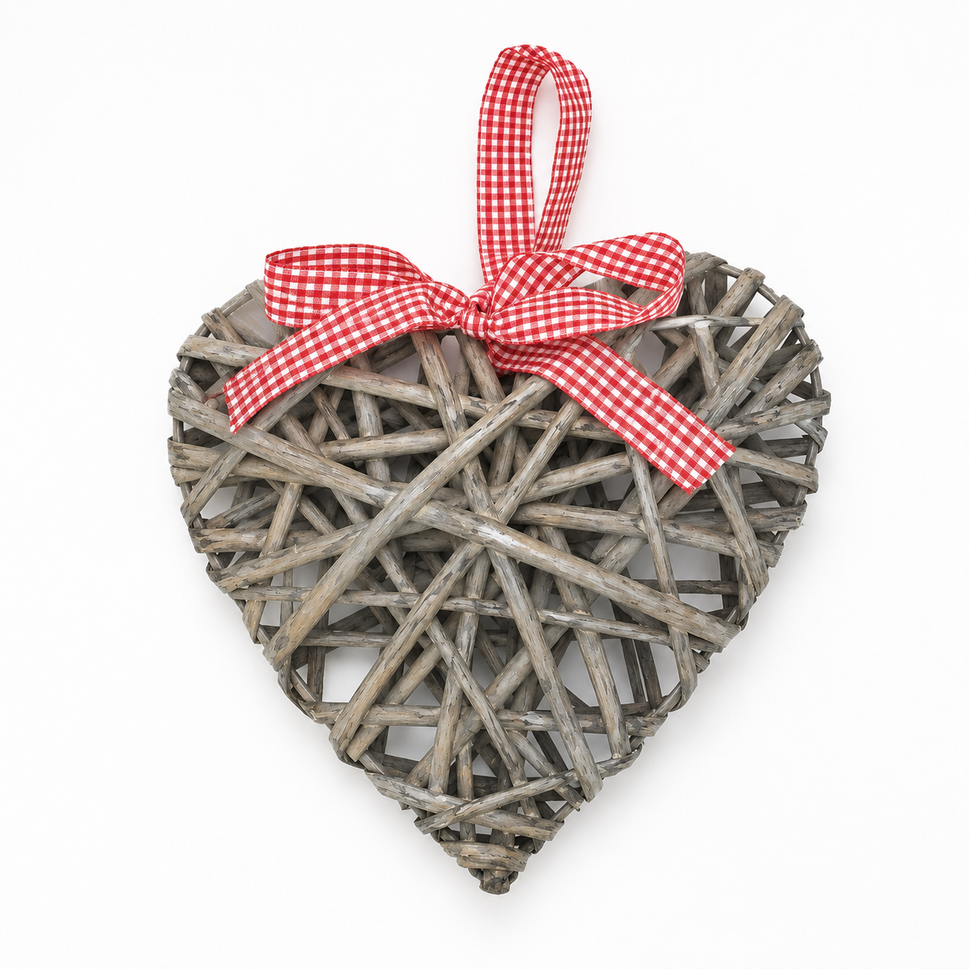 Scandi Hanging Willow Heart Decoration & Red Gingham Bow