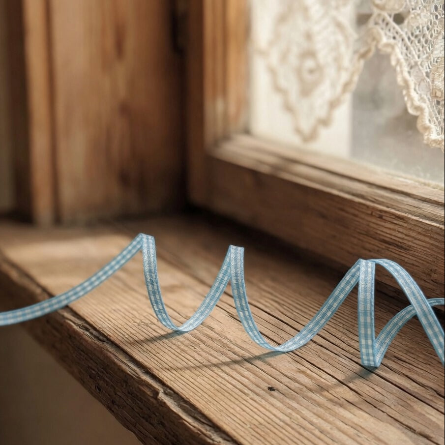 5mm Baby Blue Gingham Ribbon x 25 Metre Rolls!