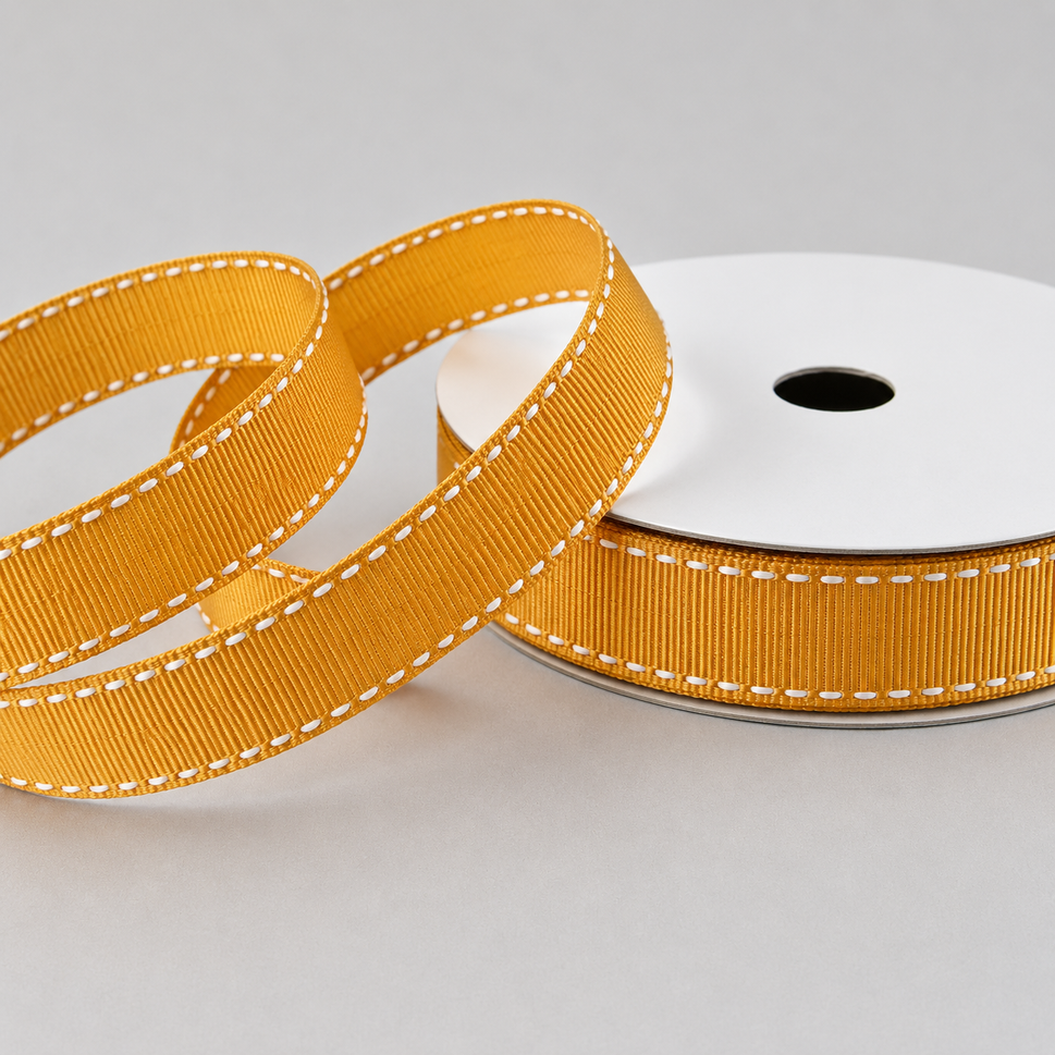 16mm White Saddle Stitch Grosgrain Ribbon x 20 Metres!Gold & White