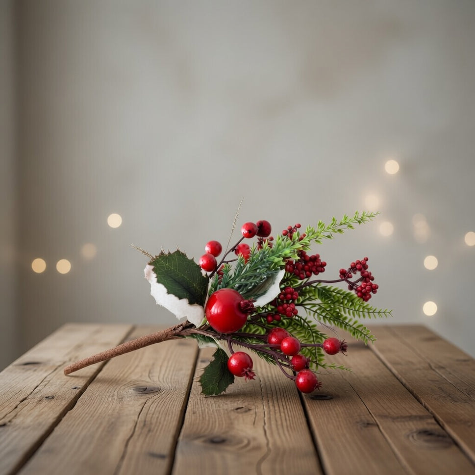 Holly & Red Berries Floral Pick