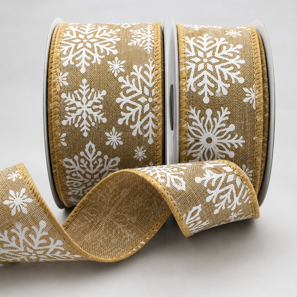 63mm Wired Natural Chilly White Snowflake Ribbon x 10 Metres!