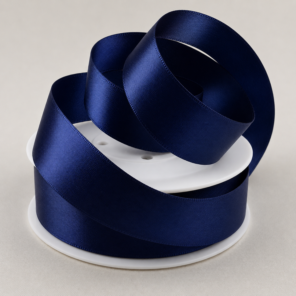 Double-Sided Satin Ribbon, 3-50mm Widths3mm / Navy Blue / 50 Metres