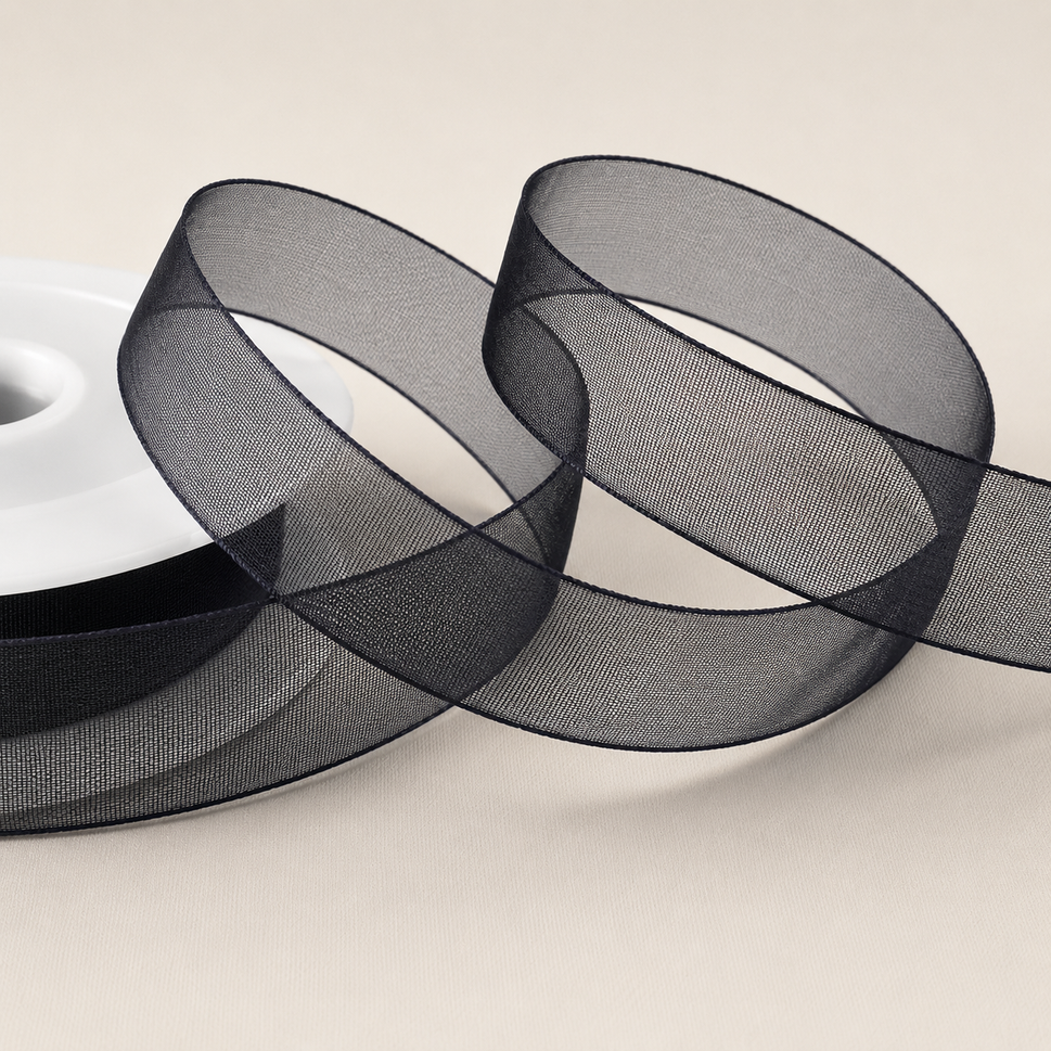 3mm,  9mm, 15mm, 25mm & 40mm Sheer Organza Ribbon3mm / Navy Blue / 50 Metres