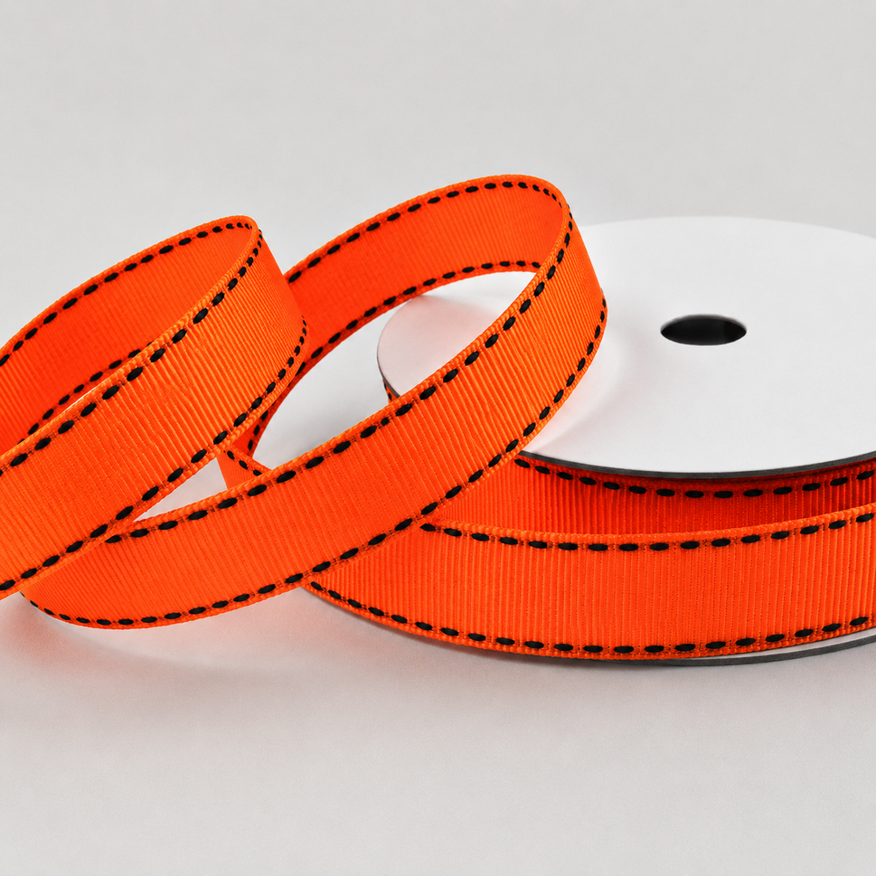 16mm White Saddle Stitch Grosgrain Ribbon x 20 Metres!Orange & Black