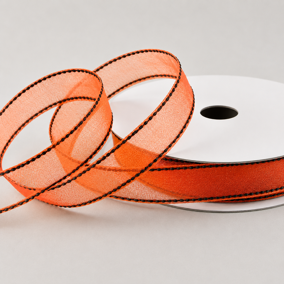 16mm Sheer & Saddle Stitch Ribbon x 20 Metres!Orange & Black