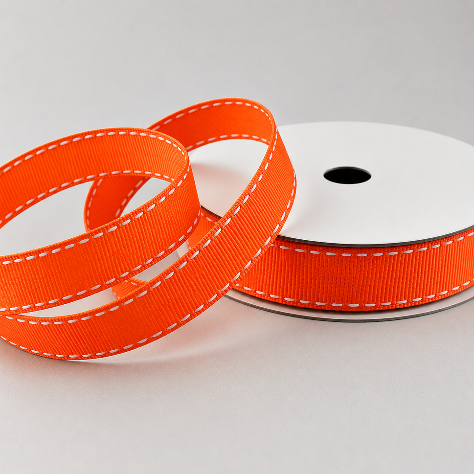 16mm White Saddle Stitch Grosgrain Ribbon x 20 Metres!Orange & White