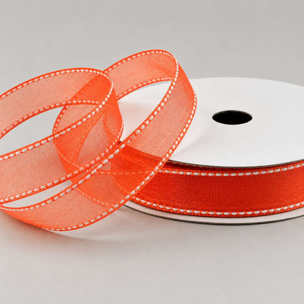 16mm Sheer & Saddle Stitch Ribbon x 20 Metres!Orange & White