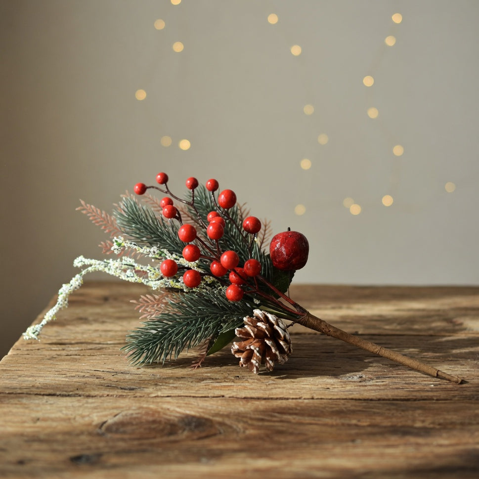 Pine Cone & Red Berries Christmas Pick