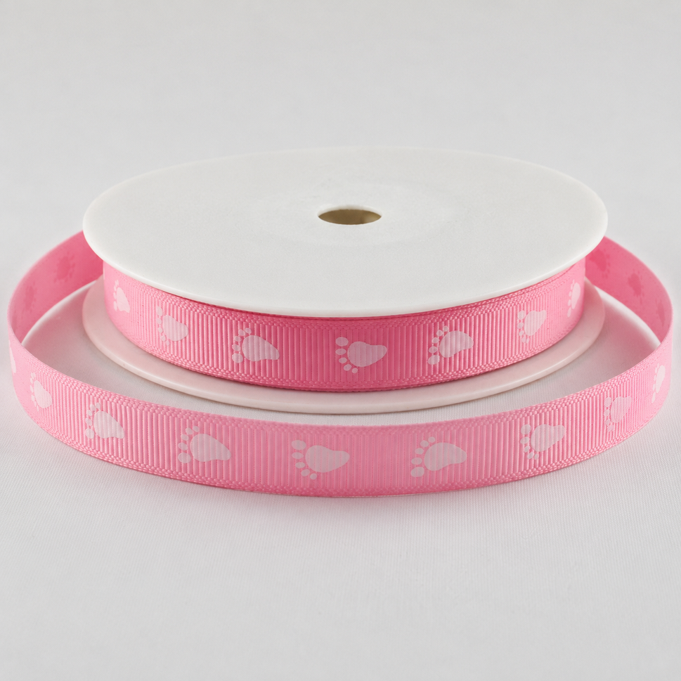 10mm Grosgrain Baby Feet Ribbon (20 Metre Rolls)Pink