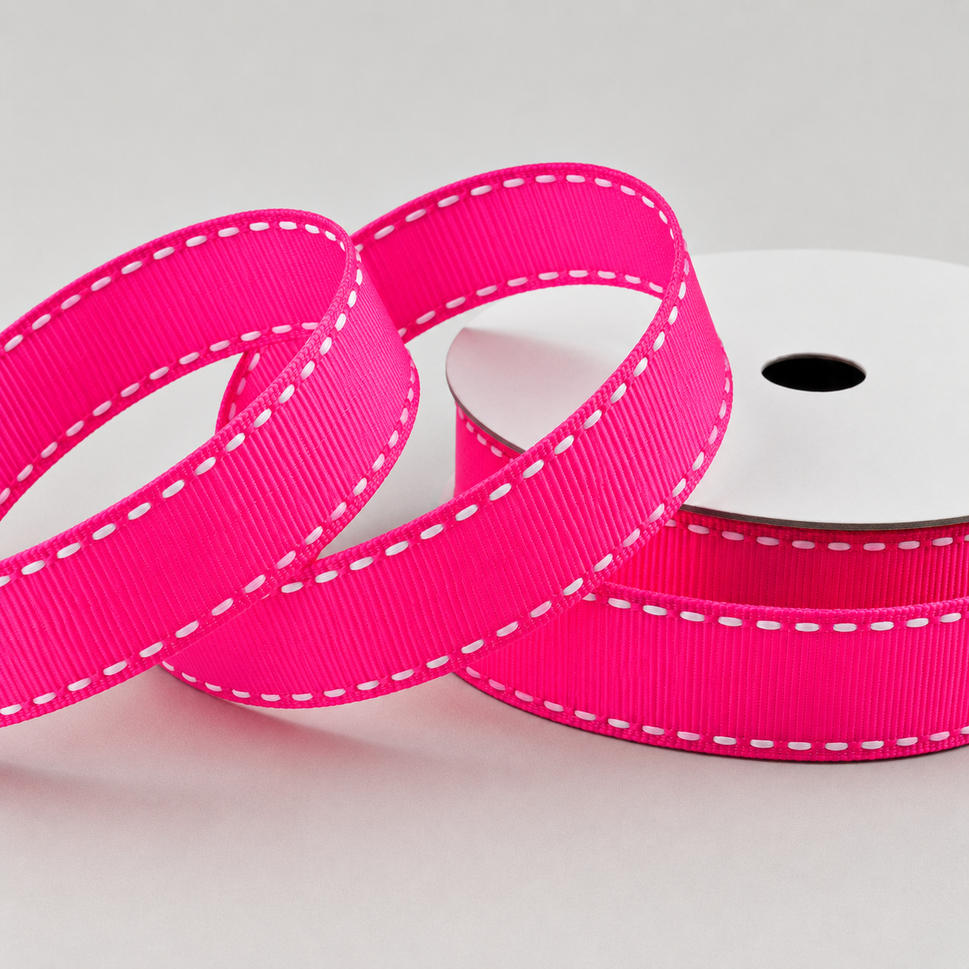 16mm White Saddle Stitch Grosgrain Ribbon x 20 Metres!Pink & White