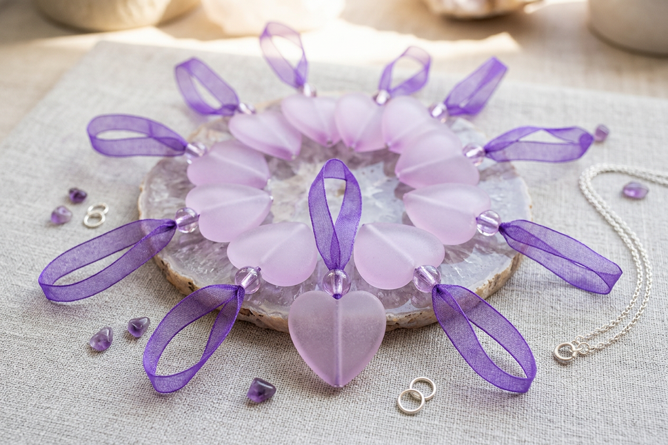 40mm Purple Heart & Sheer String Loop (12 Pieces)