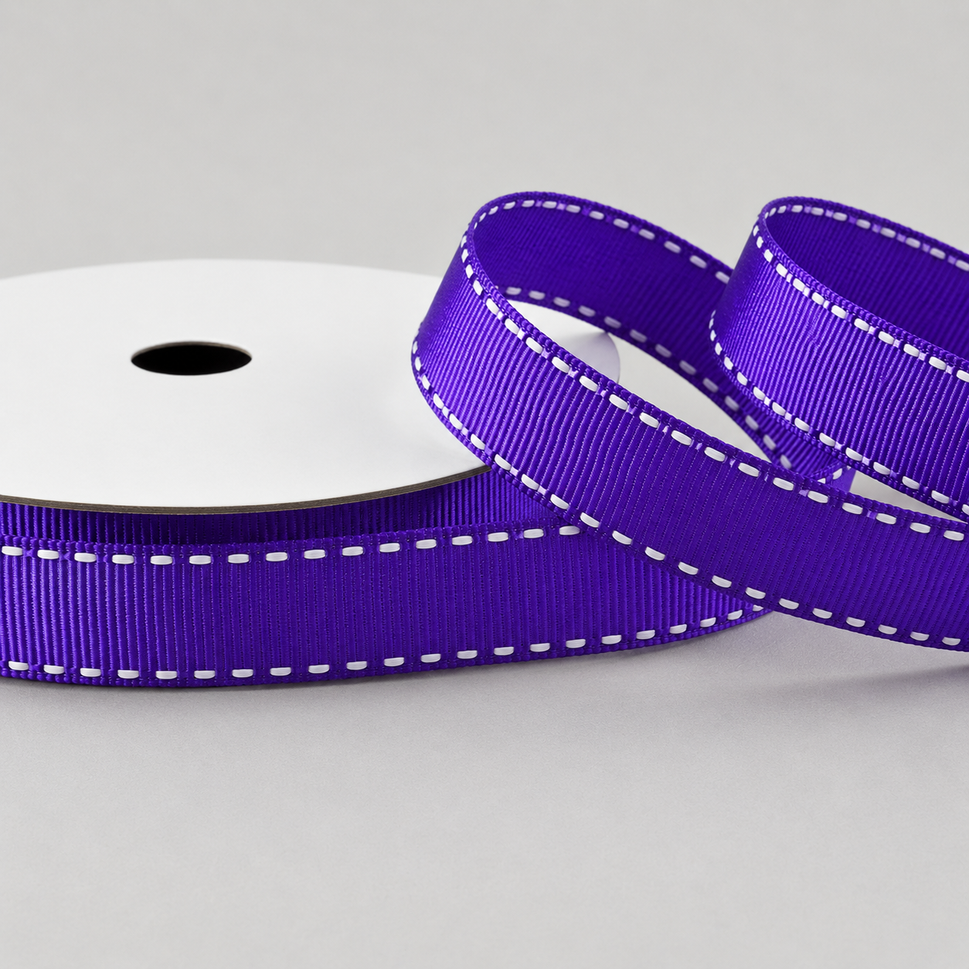 16mm White Saddle Stitch Grosgrain Ribbon x 20 Metres!Purple & White